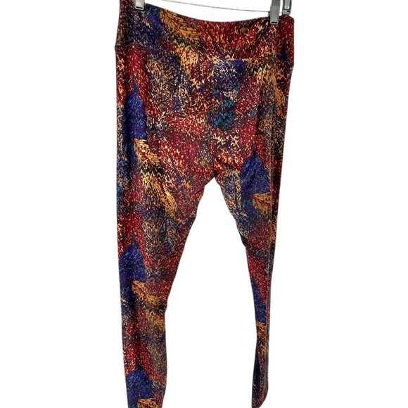 LuLaRoe Leggings Womens Tall and Curvy Brown Blue Autumn Pattern Stretch - Picture 3 of 7